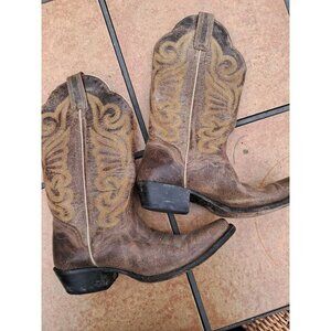 J.B. Dillon Brown Leather Pattern Western Cowboy Boots JBW2218 Women's 7.5